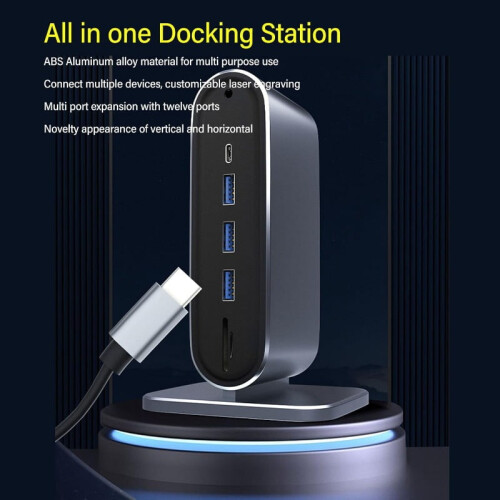 Βάση σύνδεσης USB-C 12 σε 1, κάθετος λεπτός σχεδιασμός, 4K@30Hz, φόρτιση PD100W, γρήγορη 2