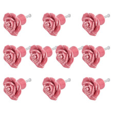 10 Pcs Ceramic Vintage Floral Rose Flower Door Knobs Handle Drawer Kitchen + Screws ()