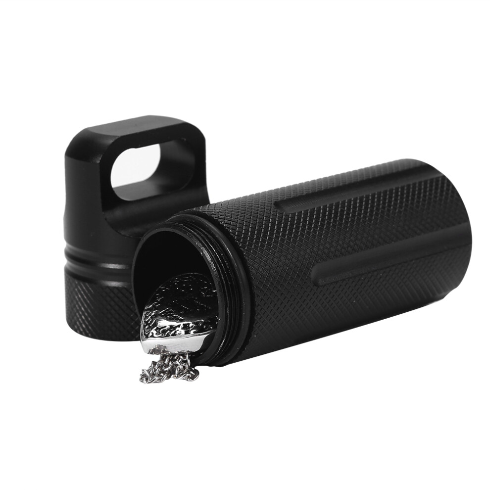 Black Waterproof Keychain Medicine Storage Tank Compact 1.8Cm Pill Holder