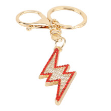 Sparkling Zinc Alloy Lightning Keychain with Rhinestones, Red, 12cm
