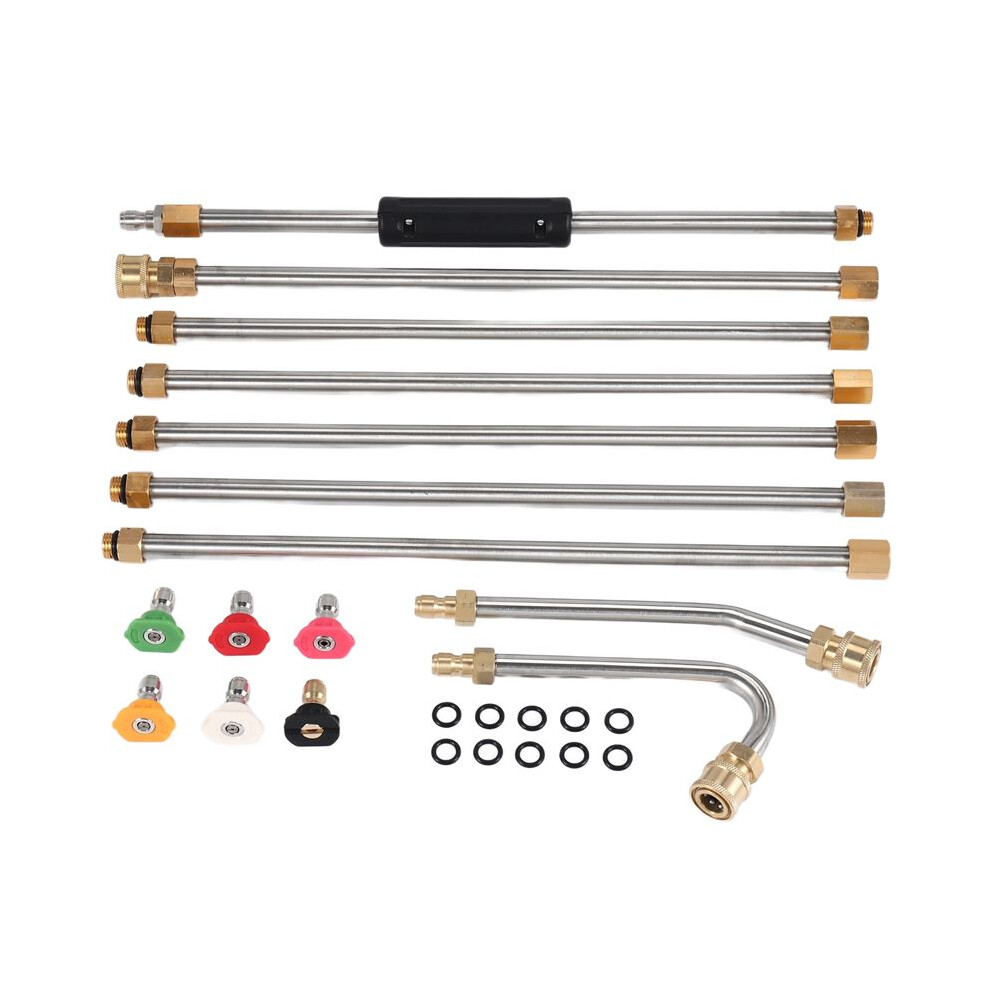 7 Pieces Pressure Washer Extension Wands 10Ft Replacement Lance, Curved Rod 30 Or 120 Degree, 6 Pieces Spray Nozzle Tips 4711497658129
