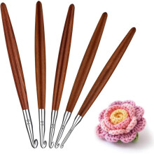 5Pack Crochet Hooks Set, Aluminum Crochet Hooks with Wood Handle for Arthritic Hand DIY Knitting Size 3mm-7mm