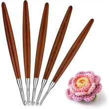 5 Pack Crochet Hooks Set, Aluminum Crochet Hooks with Wood Handle for Arthritic Hand DIY Knitting Size 3mm-7mm