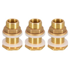 Solid Brass Bulkhead Fitting, 3 Sets 3/8 Inch Female 1/2 Inch Male Solid Brass Water Tank Connector Threaded with Ring