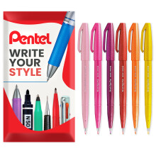 (Warm Tones) Pentel Brush Sign Pen SES15C Fibre Tip Set of 6