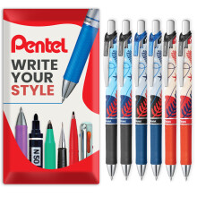 Pentel EnerGel BL77 Retractable Rollerball Pen 0.7mm Winter Edition Black Ink 6 Pack