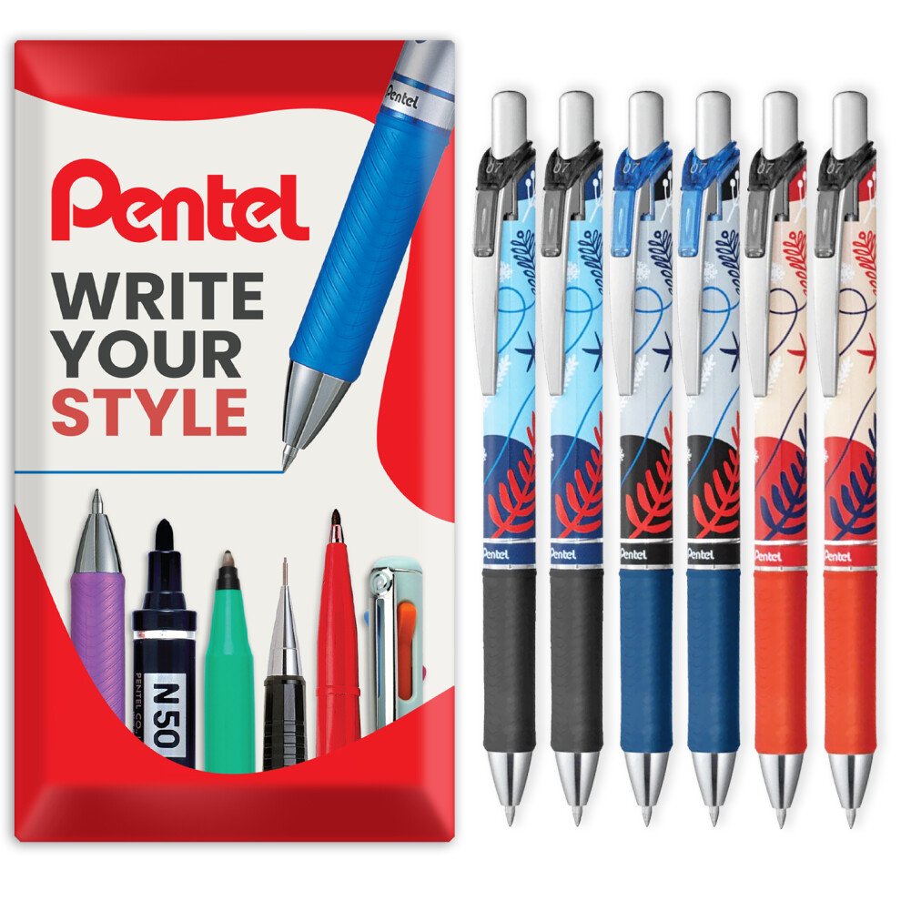 Pentel Energel Bl77 Retractable Rollerball Pen 0.7Mm Winter Edition Black Ink 6 Pack