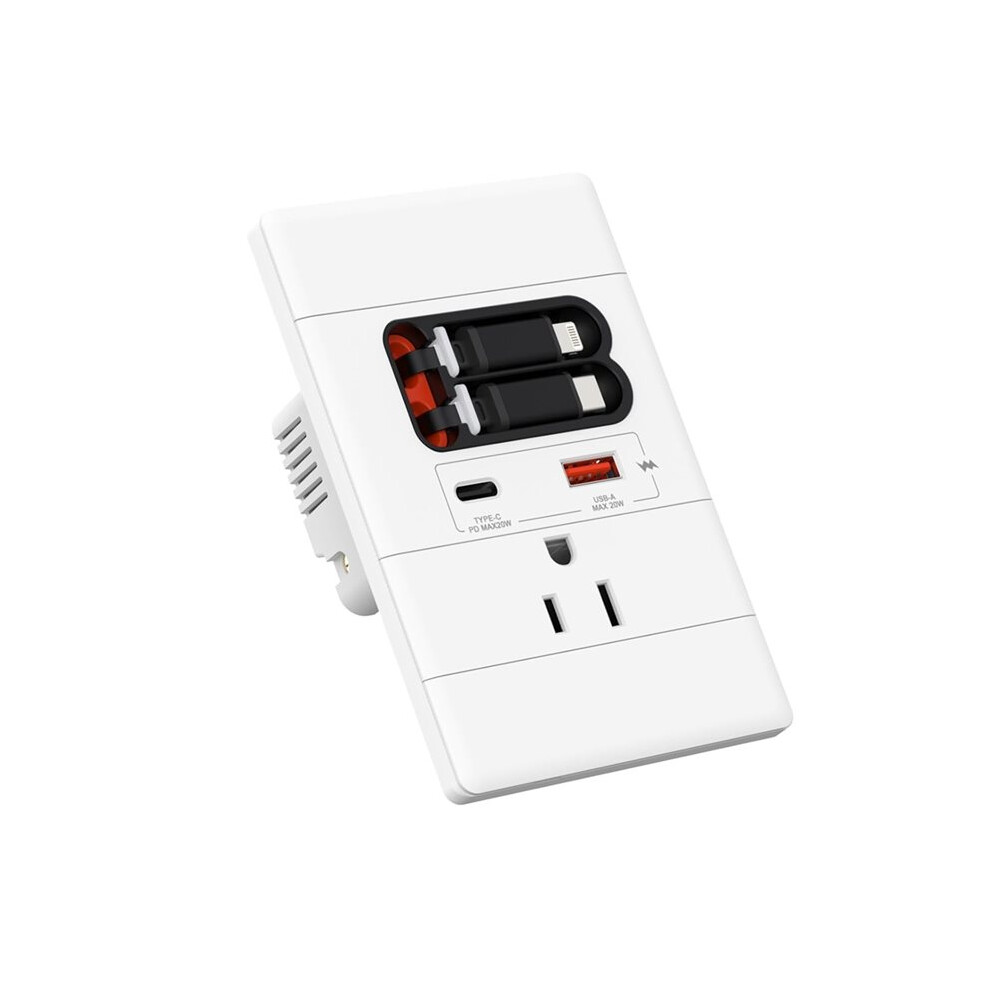 Usb C Wall Outlet With Gan Pd20w Usb-C&Usb-A&Retractable Usb C/ Cables,Tamper-Resistant,15A 125V 4713123674480