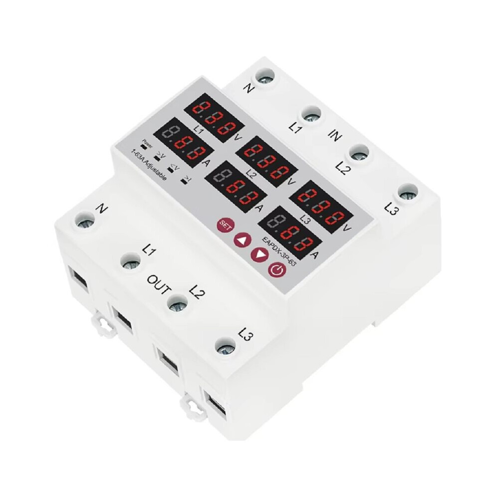 Three Phase Adjustable Over And Under Voltage Protector Relay With Current Protection With Automatic Reset Function 63A 6032894332237