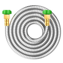 Stainless Steel Garden Hose 10ft - Heavy Duty, Flexible, Leakproof with Brass Fittings, Ideal for Outdoor Use