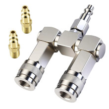 2-Way Air Hose Splitter with 2 Quick Connect Adapters Swivel Air Compressor Manifold, Nickel-Plated Steel Fitting Kit