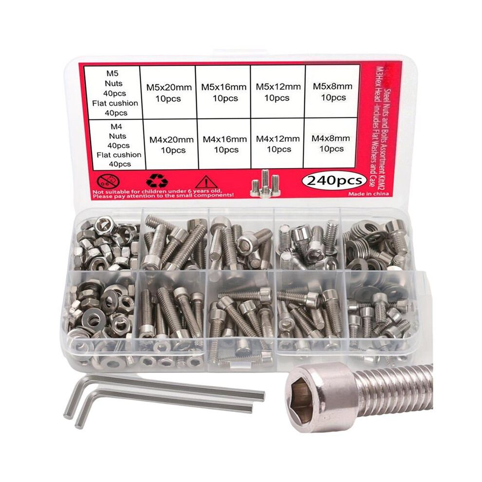 240Pcs Stainless Steel Hex Socket Screw And Nut Assortment Kit For Diy Metalworking 6031665786309