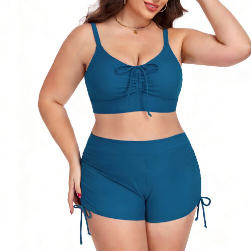 Γυναικείο μαγιό Tankini, δύο τεμαχίων, με κορδόνια και σουτιέν, push-up, τοπ και σορτς για 2