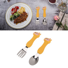Babyrabenschwanz-Form Löffel- und Gabel-Set aus PP-Griff und Edelstahl Kinderbesteck