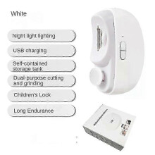 (WHITE) Automatic Thick Toenail Clipper - 2 in 1 for Hands & Feet, Electric Nail Trimmer for Elderly & Kids, Safe & Splash-Proof Design
