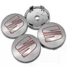 (60MM silver red) 4pcs Car Wheel Center Hub Cap Rim Cover Emblem Stickers 56mm 60mm Compatible for Seat Ibiza 6J 6L FR Ateca Altea XL Leon 2 Leon