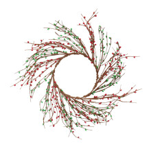 Couronne artisanale résistante, décoration de porte d'entrée ajustable avec baies rouges et vertes, sans entretien, pour intérieur et extérieur.