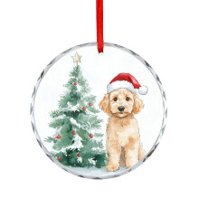 Crystal Glass Christmas Ornament Dog with Tree