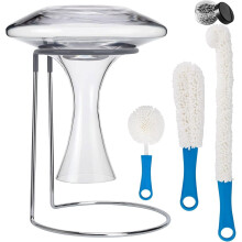 Wine Decanter Drying Stand with Rubber-Coated Top, Compatible with Standard Large Decanters, Includes Brush & Cleaning Beads