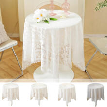 Round Tablecloth - Embroidered Sheer Lace Cover with Non-Slip Design for Formal Dining and Casual Home Decor(White)