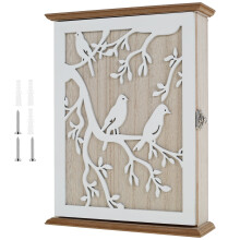 Wood Key Cabinet with Bird and Tree Pattern Wall-Mounted 1