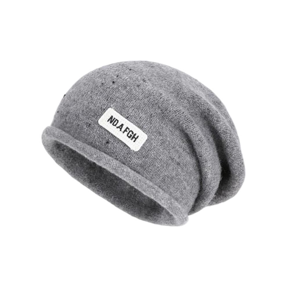 Gray (One Size, ) Women Slouchy Hat, Elastic Knitted Hat Letters Soft Beanie Warm Cap For Casual Daily