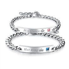 Liebesarmband Paarschmuck "His Queen" / "Her King" Titanstahl Silber 2-tlg