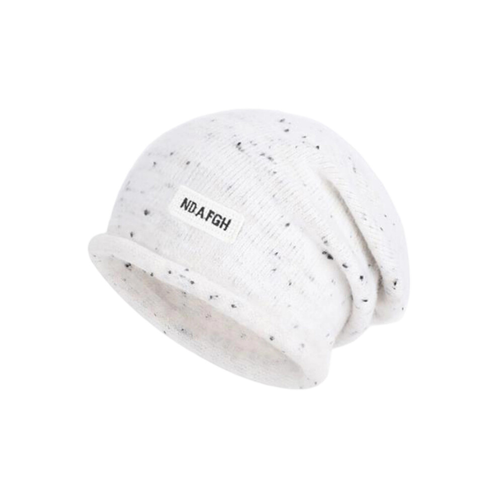White (One Size, ) Women Slouchy Hat, Elastic Knitted Hat Letters Soft Beanie Warm Cap For Casual Daily