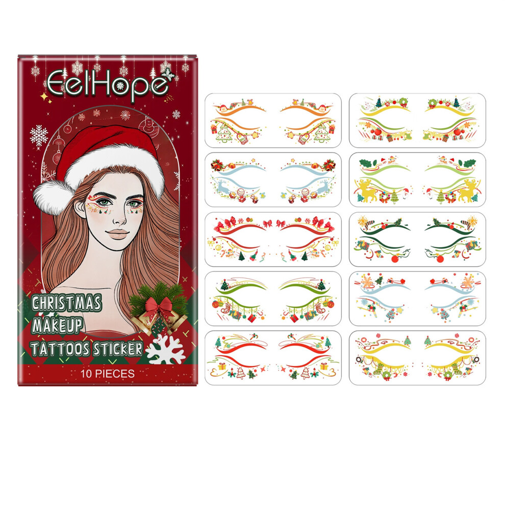 (10 Pieces, Multicolor) 10 Sheets Christmas Temporary Facial Tattoos Reindeer Present Pattern Stickers for Women Kids Cosplay Party Celebrations