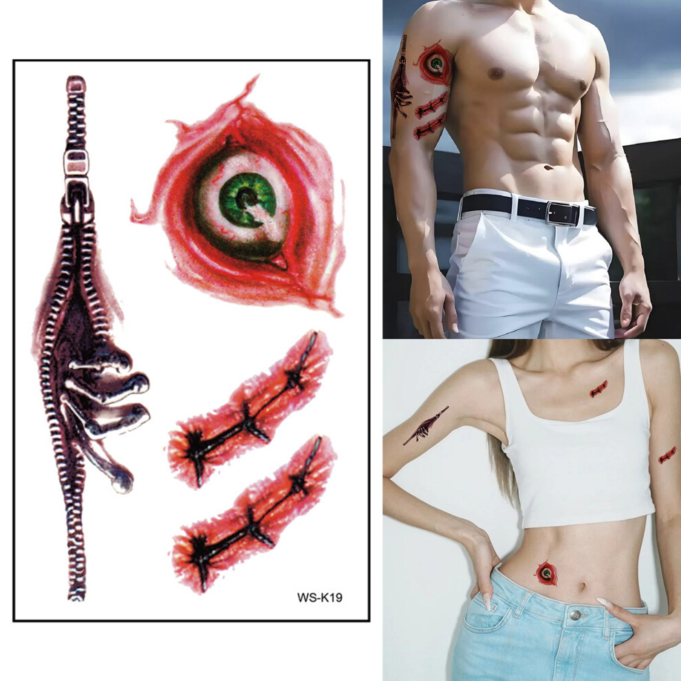 (12cmx7.6cm, Multicolor 1) [GL] Halloween Temporary Scar Tattoo Bloody Wound Tattoos Stickers for Cosplay Party Masquerade Prank Prop Decorations