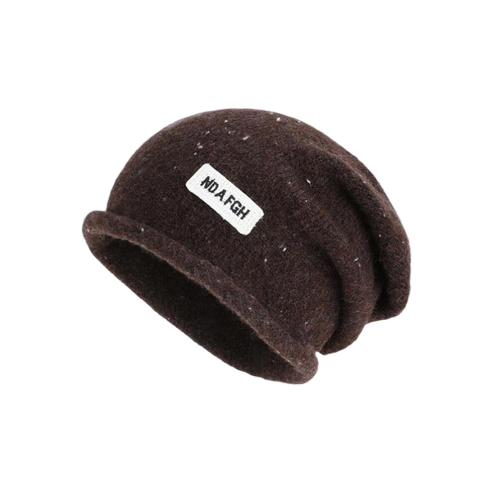 (One Size, Chocolate) Women Slouchy Hat, Elastic Knitted Hat Letters Soft Beanie Warm Cap for Casual Daily