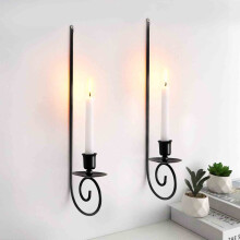 DAMAI Black Metal Wall Candle Sconces Set of 2, Spiral Design, Hanging Wall-Mounted Iron Holders for Living Room, Bedroom, Bathroom – Compatible