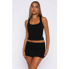(M, Black) Women Summer Bodycon Skirts Casual Solid Color Fold over Waist Mini Skirt for Beach Vacation Club Streetwear