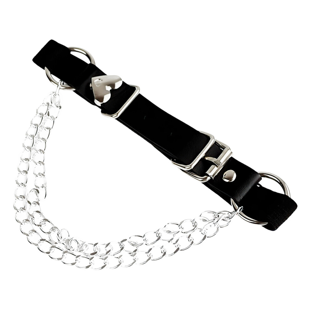 Black (One Size, ) Women Garter Leg Ring, Punk Heart Chains Pu Leather Adjustable Thigh Ring Belt Leg Harness