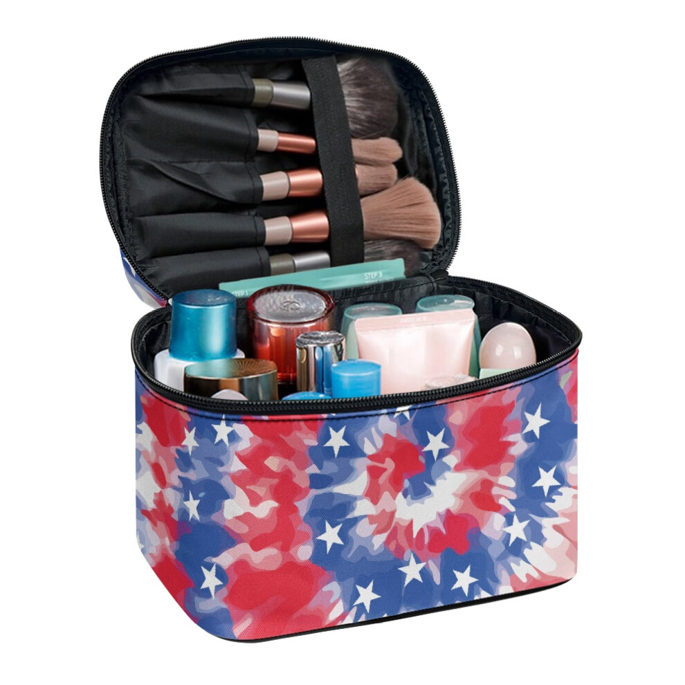 Cosmetic Organizer Bag Case American Flag Tie-Dye Style Zipper Durable Makeup Bag With Brush Storage Women and Men