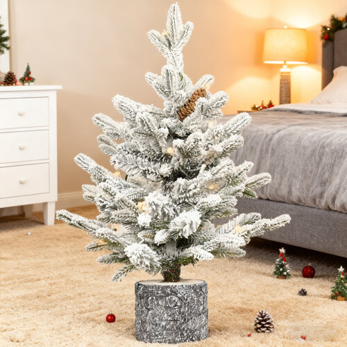 Pre-Lit Flocked Basin Tree 3FT with 70 Warm White LEDs 2