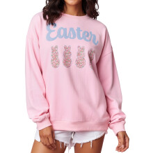 (XL, Pink) Women's Round Neck Easter Sweatshirts Long Sleeve Bunny Graphic Loose Pullovers Streetwear Tops