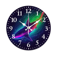 Northern Lights Shark Wall Clock – Retro Mute, Battery-Powered, Compatible with Home, Living Room, Kitchen & Office Decor