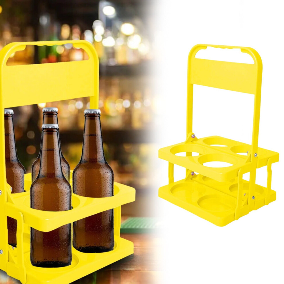 Foldable 4-Hole Beverage Caddy For Beer Bottles, Portable Plastic Drink Reusable Beer Bottle Coffee Cup Holder Beverage Cup Drink Yellow 9101399448358