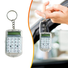 Mini Calculator Keychain, Pocket Size Calculator with Flip Cover, Portable for School, Office, Home, Lightweight & Stylish (White) 2.4x2.4x0.43"