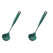2Pcs Non-Stick Silicone Soup Spoons Long Handle Kitchen Ladles