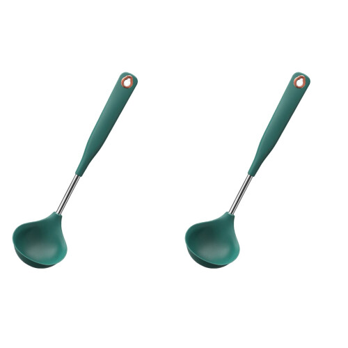 2Pcs Non-Stick Silicone Soup Spoons Long Handle Kitchen Ladles