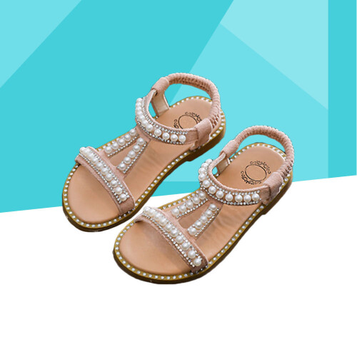3Stk Khaki Kinder Sandalen PU Leder Mit Perlen 2