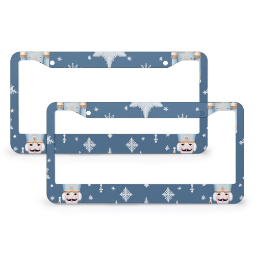 Nutcracker Snow Ballet Xmas License Plate Frames – 2 Pcs Aluminum Set, Compatible with US/Canada Standard