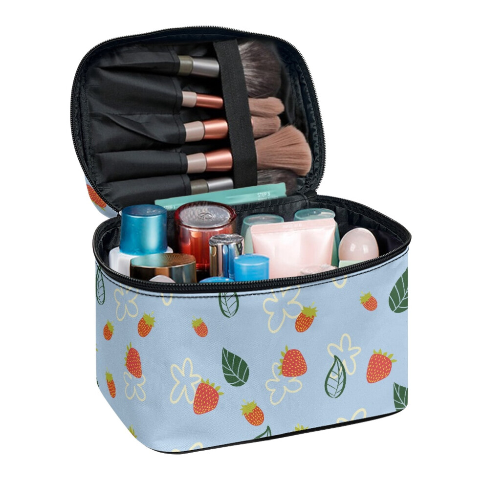 Strawberry Garden Portable Makeup Bag with Brush Slots, Wide-Open Pouch â Compatible with All Cosmetics