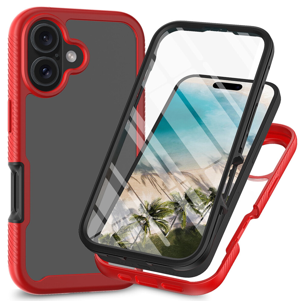 Compatible With Iphone 16 Case: Clear Rugged Dual-Layer (Tpu + Hard Pc), 360 Shockproof, Military-Grade, Anti-Scratch, Red 9101399448808