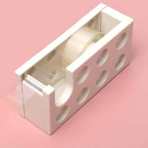 Cute Building Block Shape Tape Dispenser, Easy Cut, White, PP Material 2