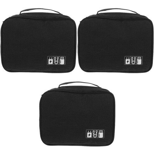 3Pièces Étui Voyage Protection Et Accessoires Noir Polyester 2