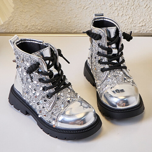 Children's Boots, Single Boots, British Sequin Strap, Side Zipper Short Boots 2