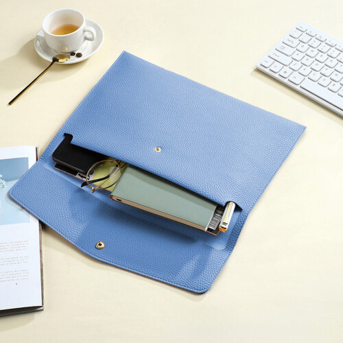AuroraX Leather Document Folder with Magnetic Prongs Blue